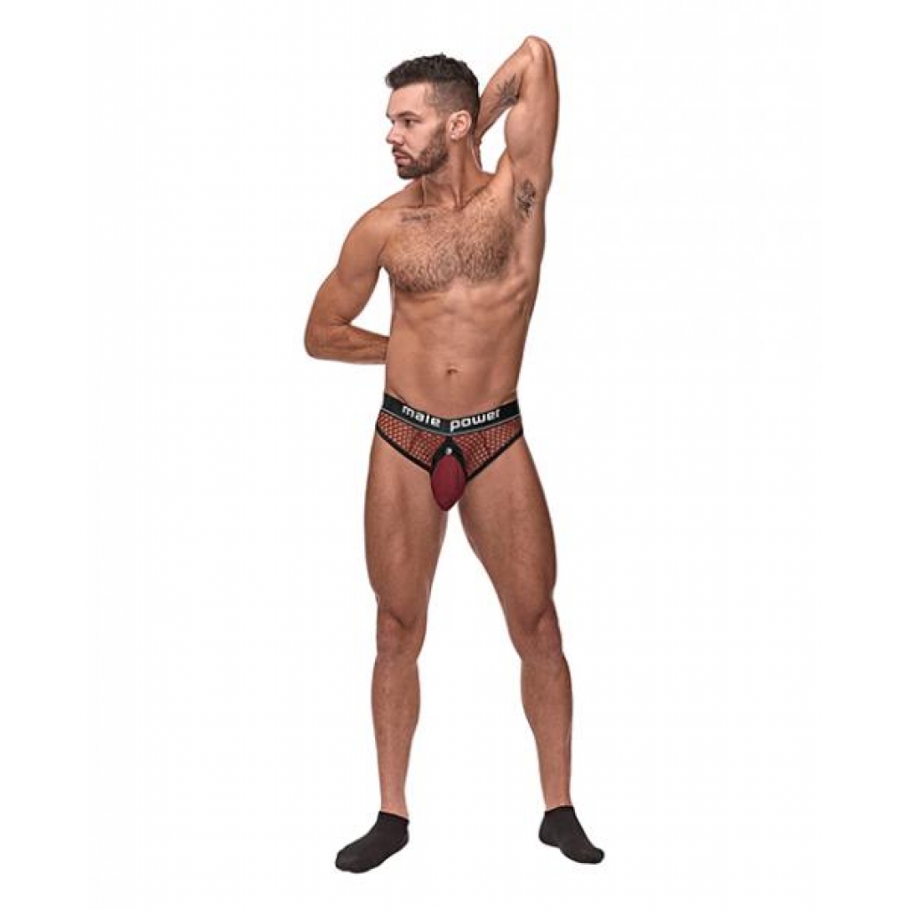 Cock Pit Fishnet Cock Ring Thong - Red L/XL