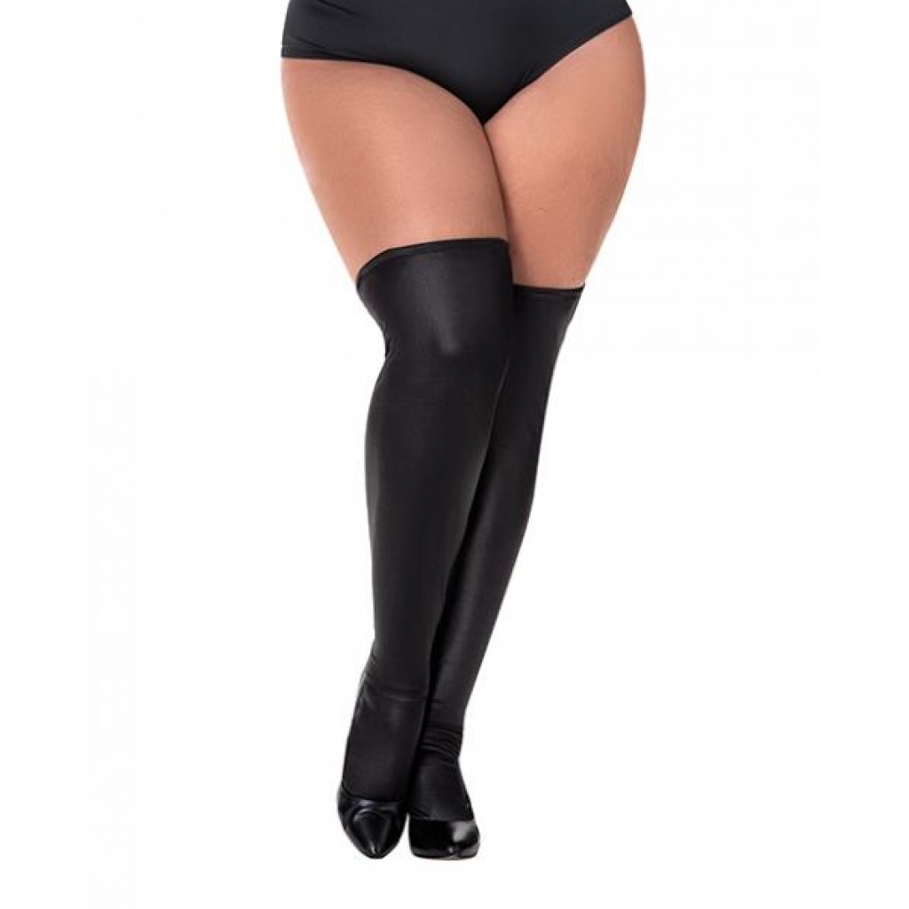 Wet Look Thigh Highs - Black Seductive Fashion