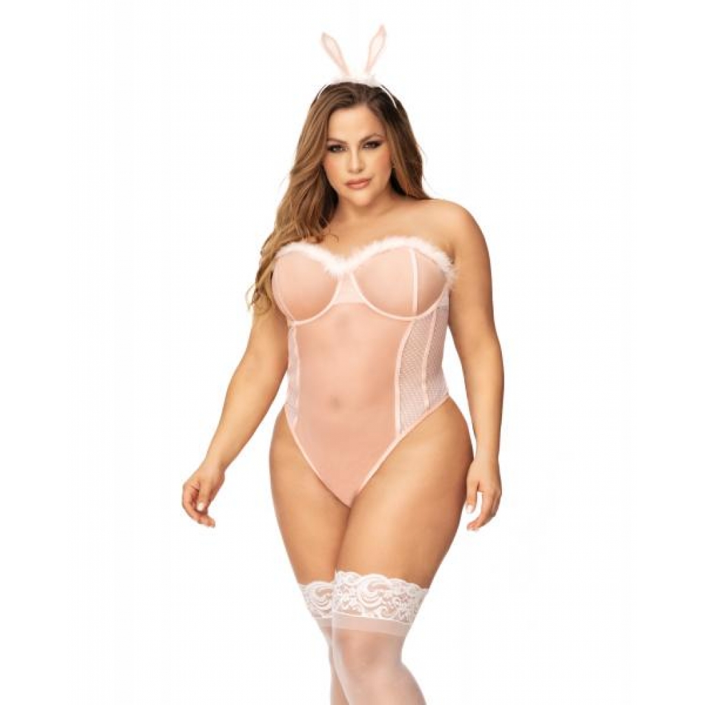 Sexy Bunny Underwire Bodysuit with Lace Up Back - Pink 1X/2X