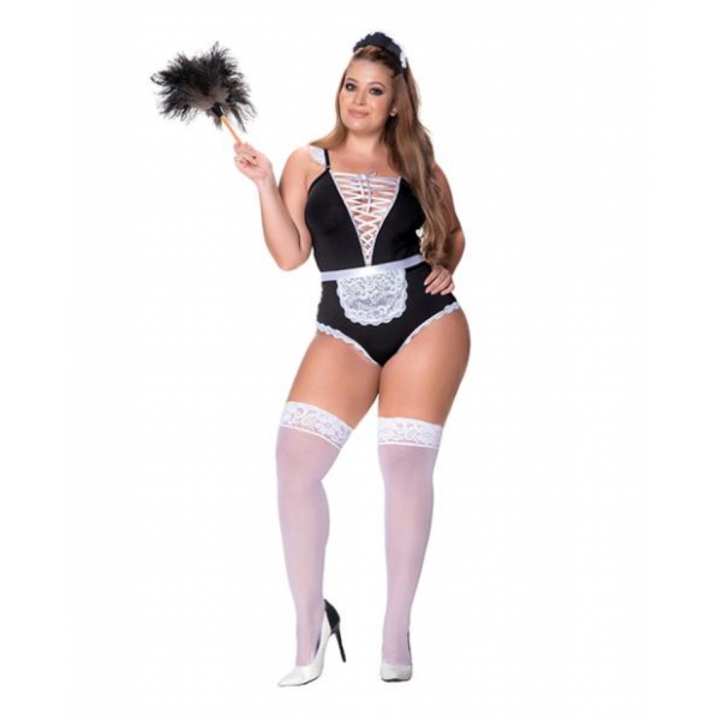 3 Pc French Maid Bodysuit, Apron & Head Piece Black/white 1x/2x - Mapale