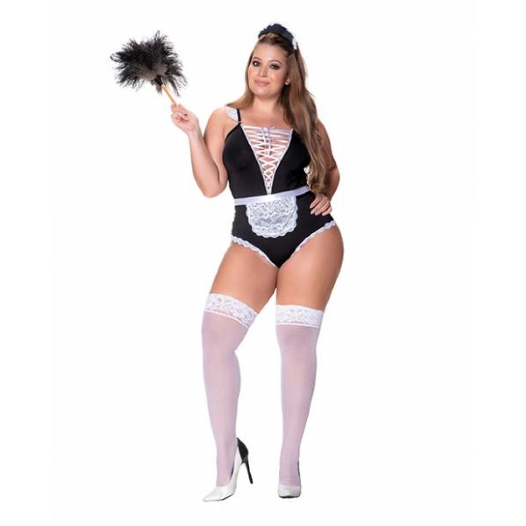 3 Pc French Maid Bodysuit, Apron & Head Piece Black/white 2x/3x - Mapale