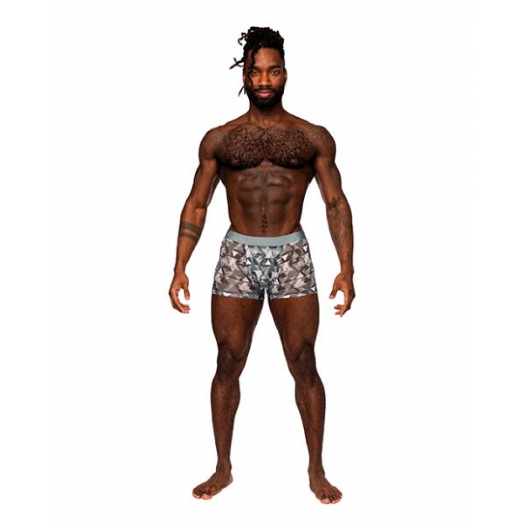 Male Power Sheer Prints Mesh Poly Spandex Seamless Short