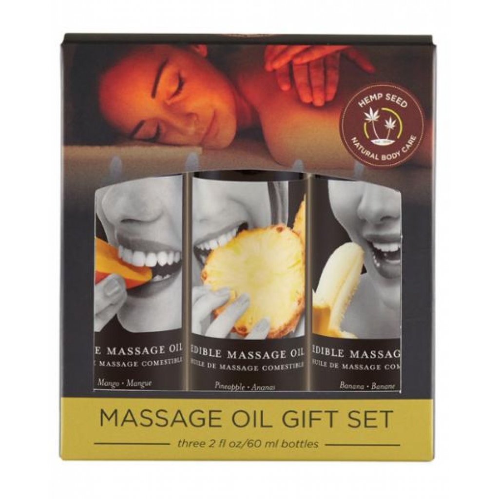 Delightful Fruit-Scented Edible Massage Oil Gift Set: Banana, Mango & Pineapple 2oz