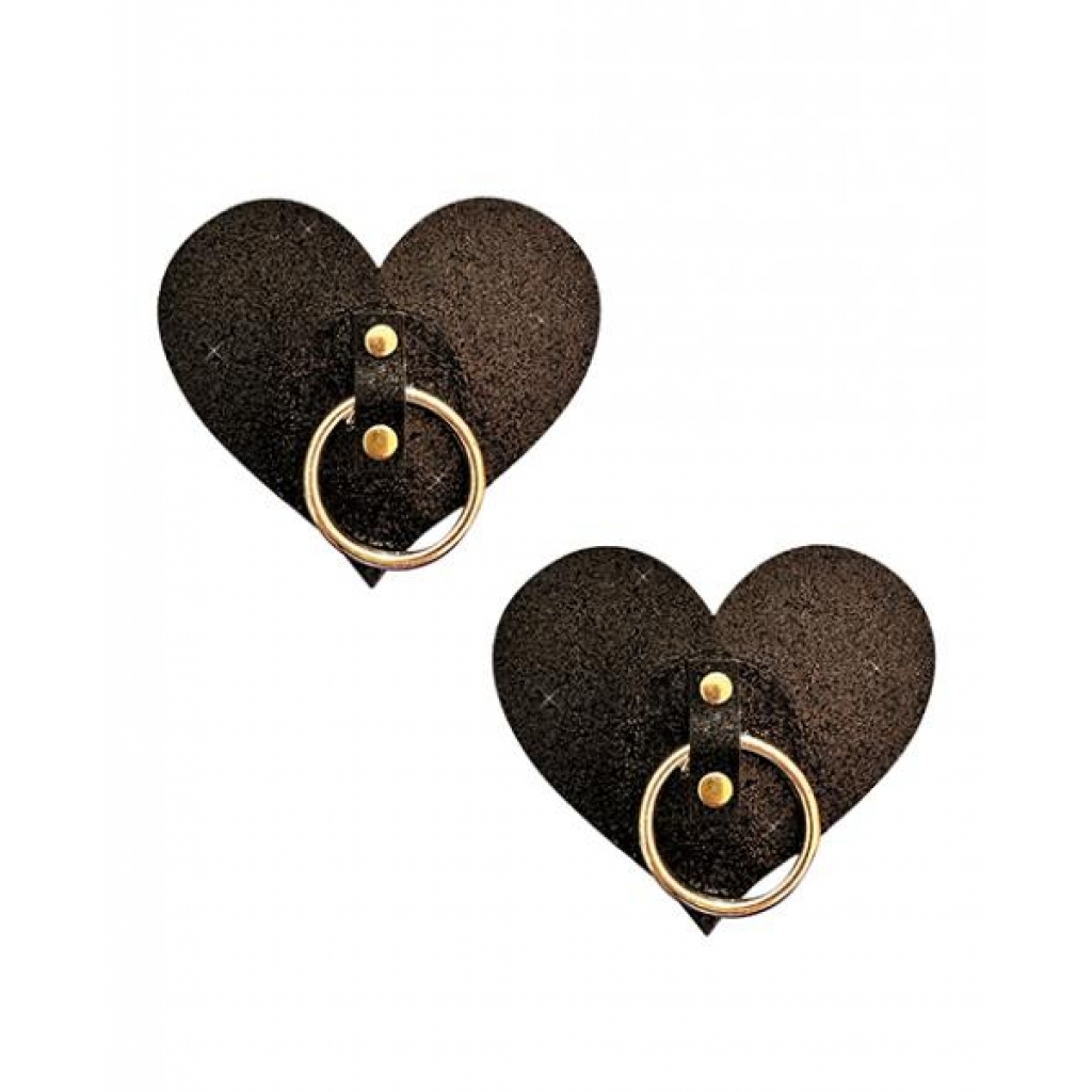 Neva Nude After Midnight Glitter Hoop Heart Pasties - Black O/S