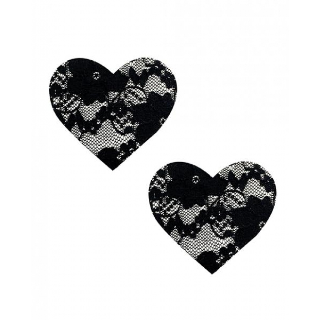 Neva Nude Lace Heart Nipple Pasties - Black O/S