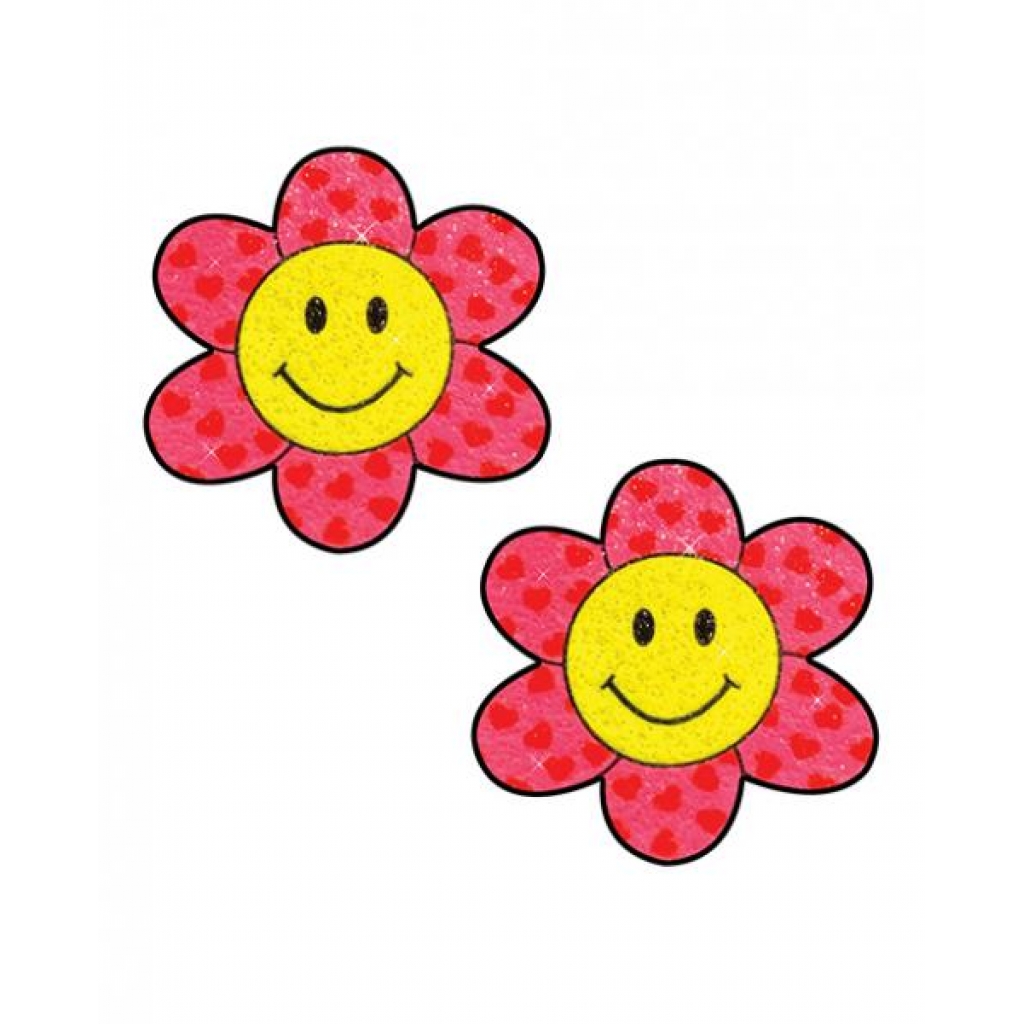 Neva Nude Smiley Flower Power Glitter Pasties - Pink/Yellow