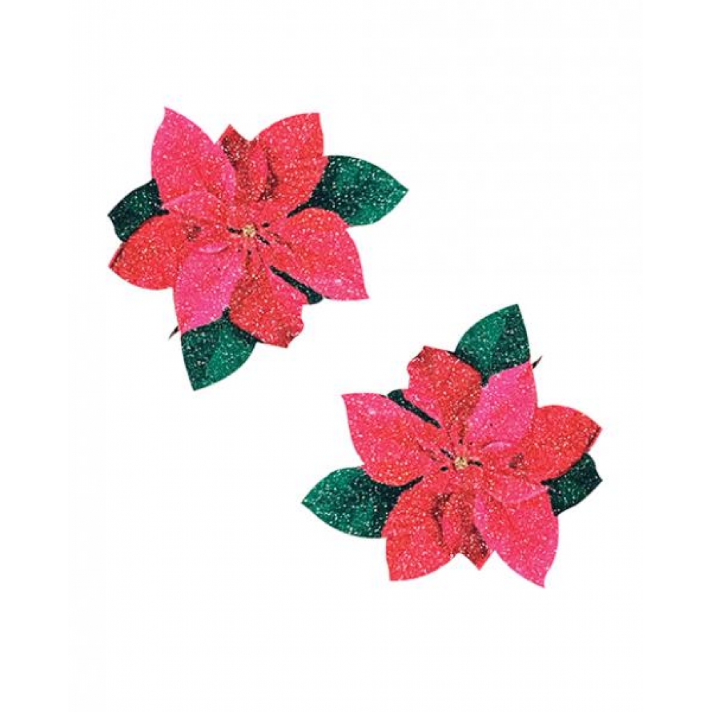 Neva Nude Poinsettia Glitter Flower Pasties - Red/Green O/S