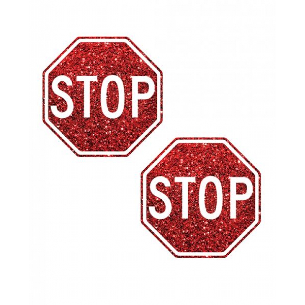 Neva Nude Stop Sign Glitter Pasties - Red