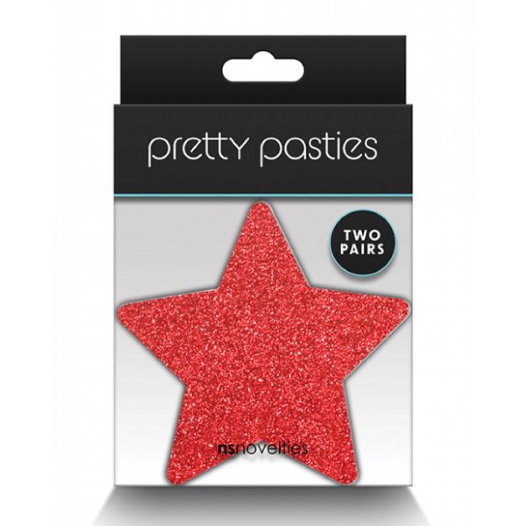 Pretty Pasties Glitter Stars - Red/Silver - 2 Pair