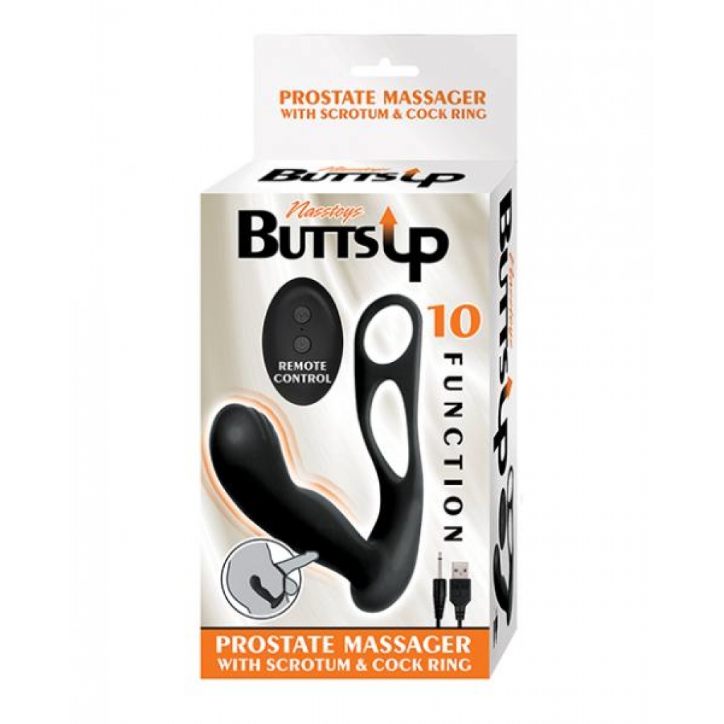 Butts Up Prostate Massager with Scrotum & Cockring in Black