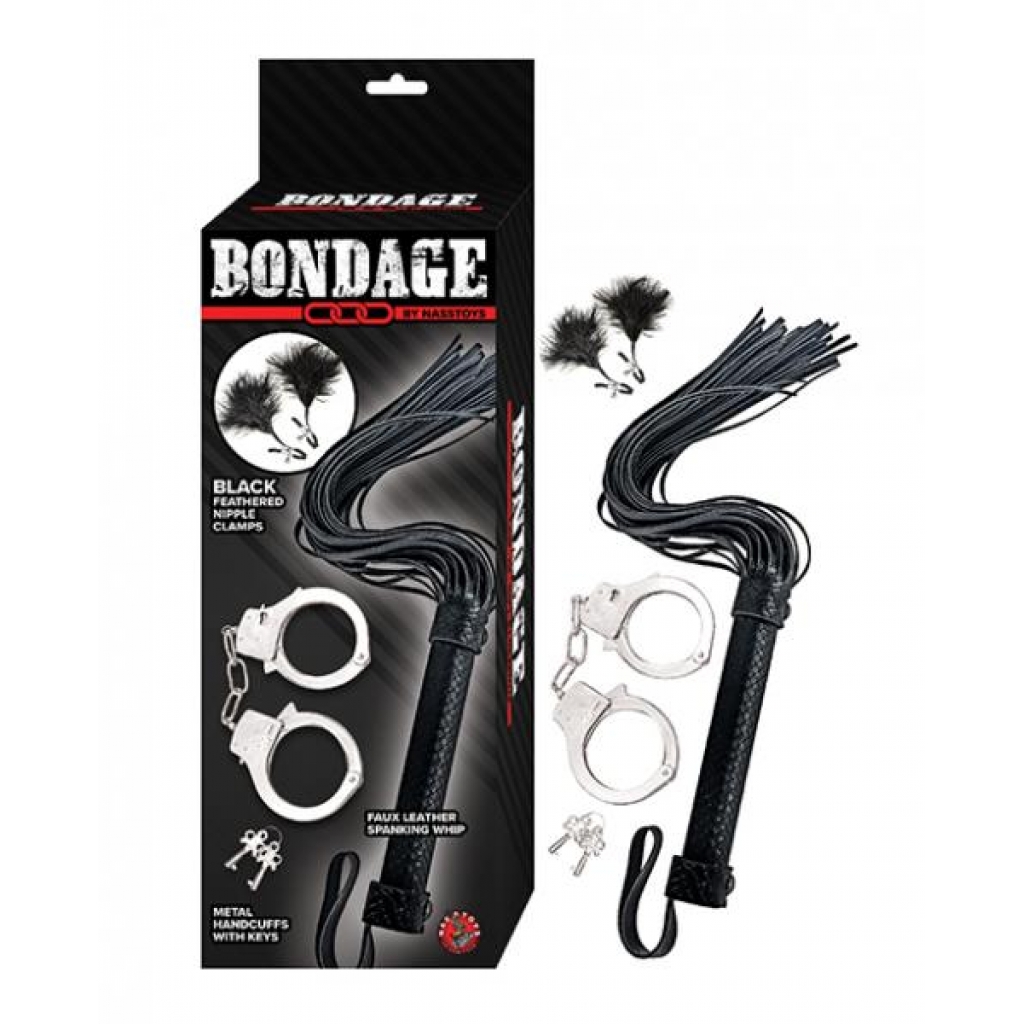 Bondage By Nasstoys Whip & Cuff Set - Black