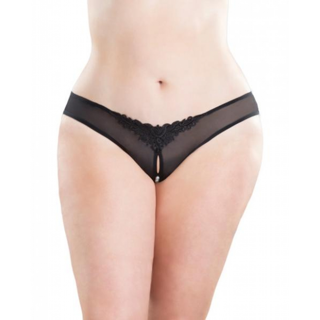 Crotchless Thong with Pearls - Black 1X/2X