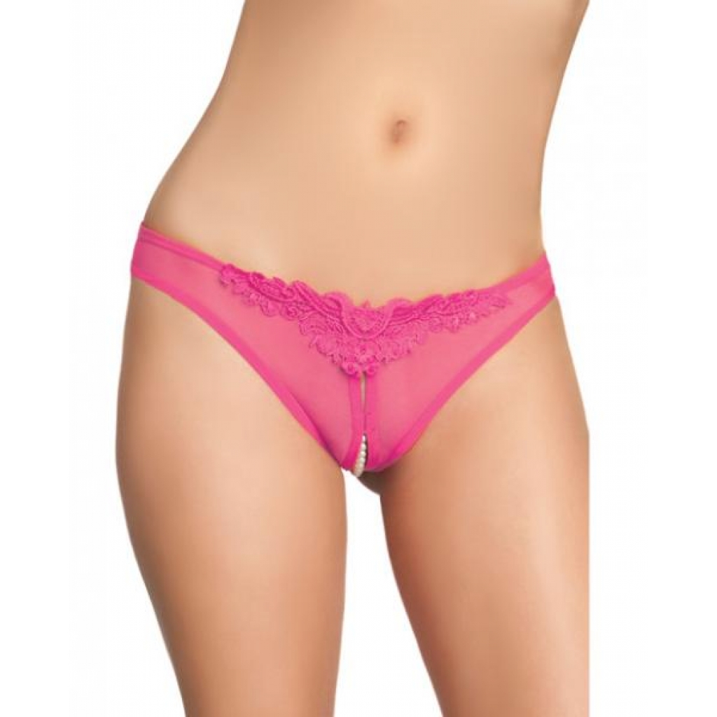 Crotchless Thong With Pearls - Hot Pink O/S