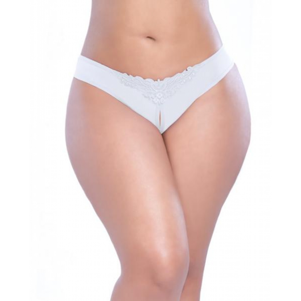 Crotchless Pearl Thong - White 1X/2X