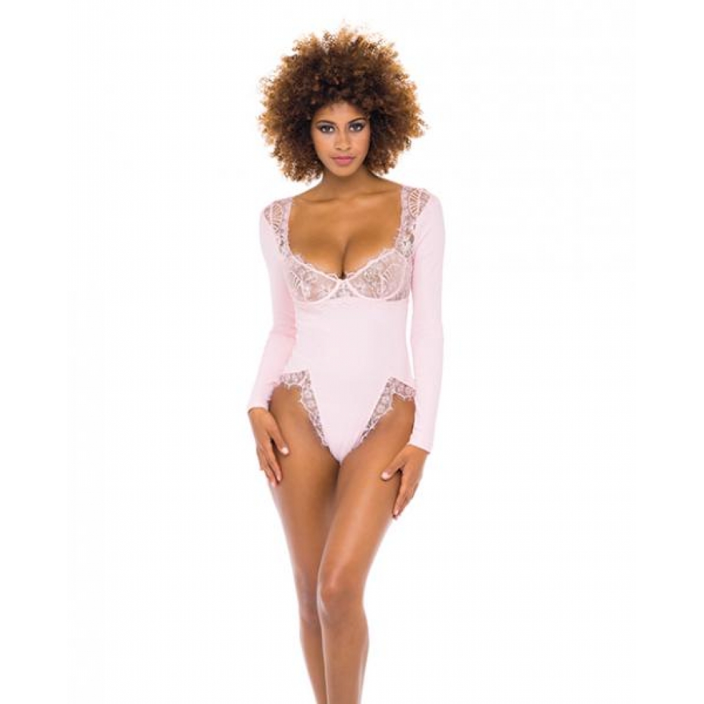 Maria Ribbed Knit & Lace Teddy - Crystal Rose, Large