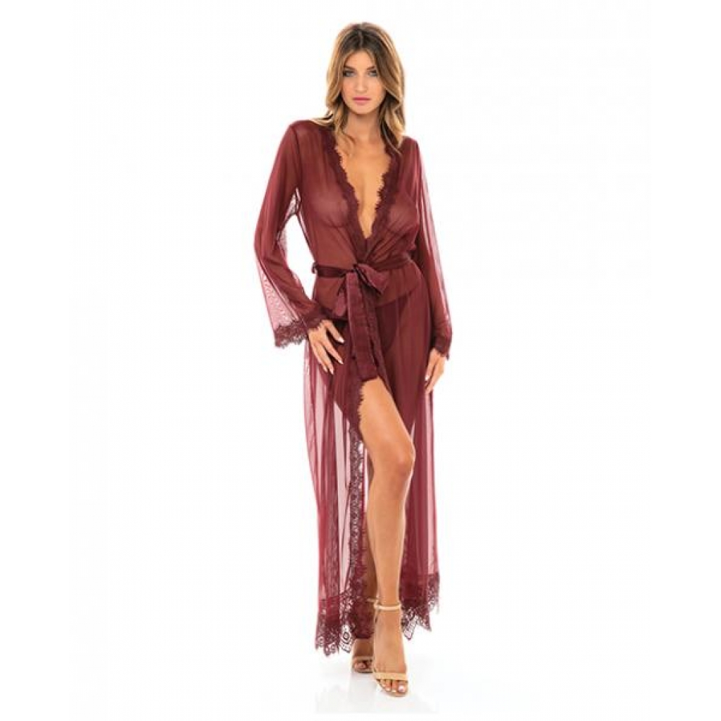 Provence Eyelash Lace Floor Length Robe - Zinfandel L/XL