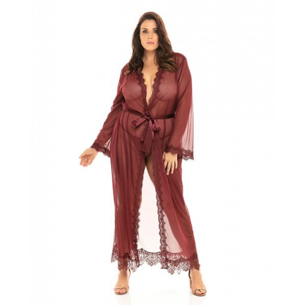 Provence Eyelash Lace Floor Length Robe Zinfandel 1x/2x