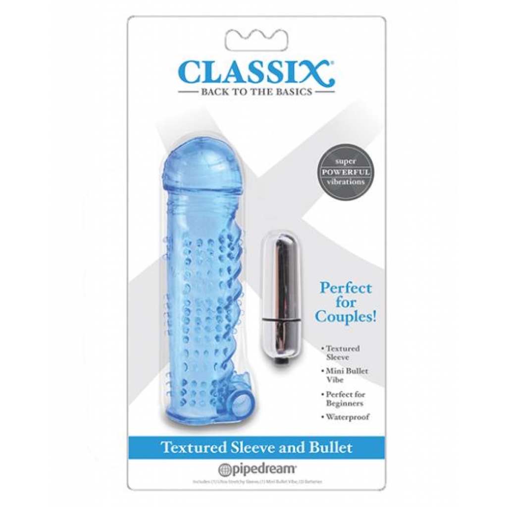 Classix Textured Sleeve & Mini Bullet Vibrator Blue