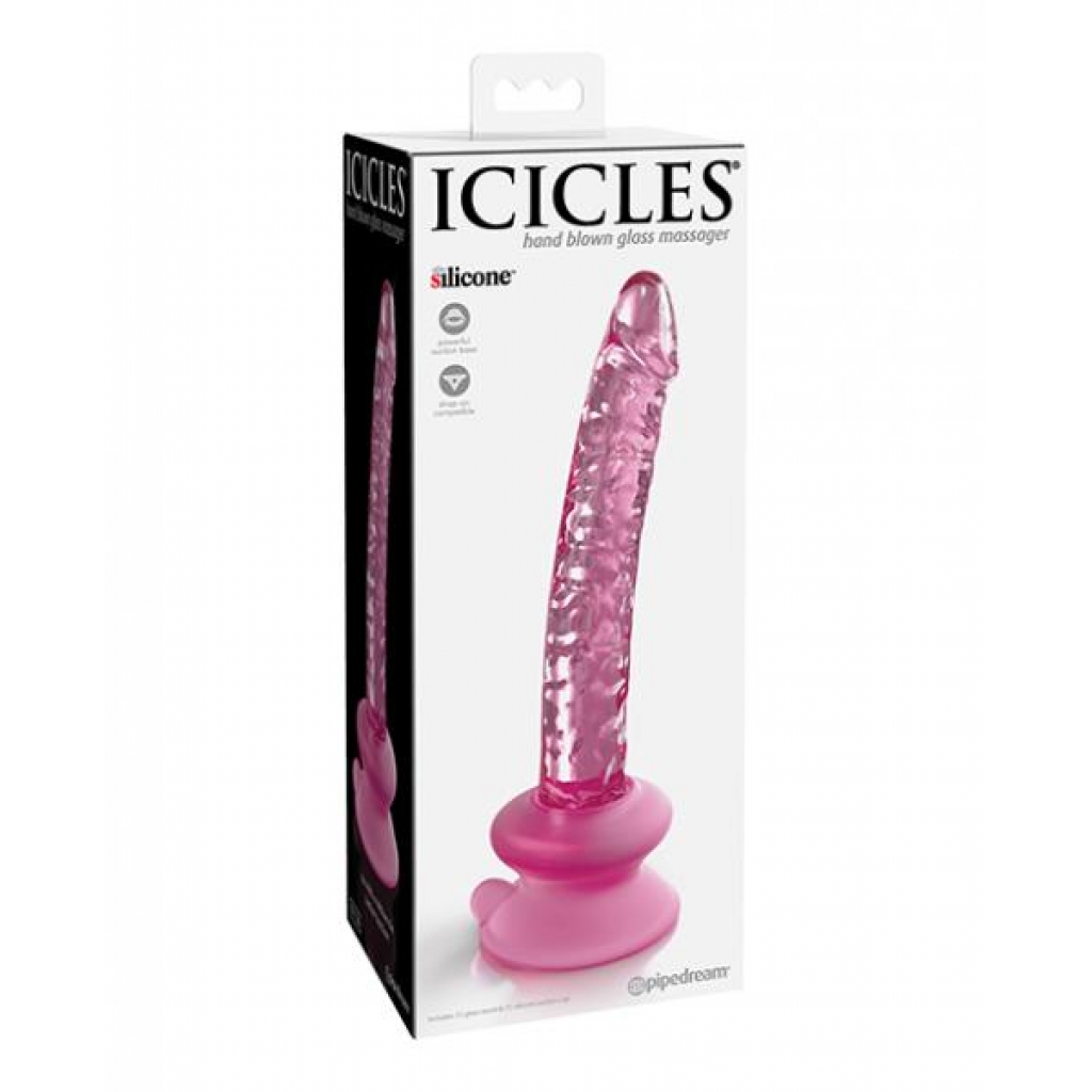 Icicles No. 86 Hand Blown Glass Massager with Suction Cup - Pink