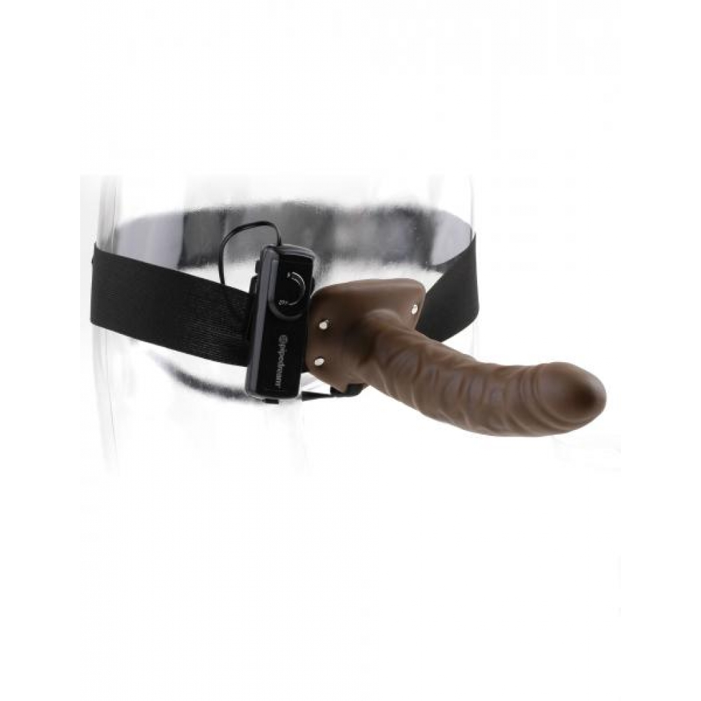 8 inches Vibrating Hollow Strap On - Brown