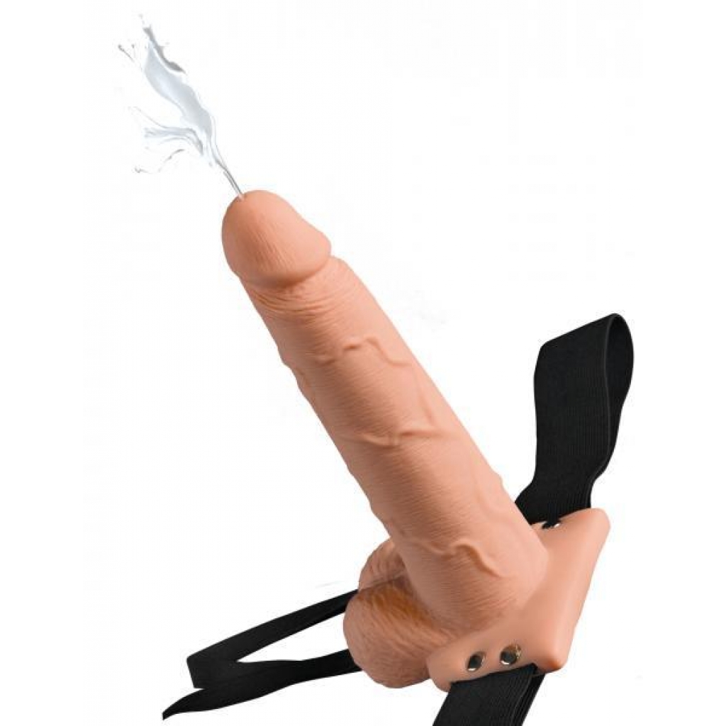 Fetish Fantasy 7.5 inches Hollow Squirting Strap On with Balls - Beige