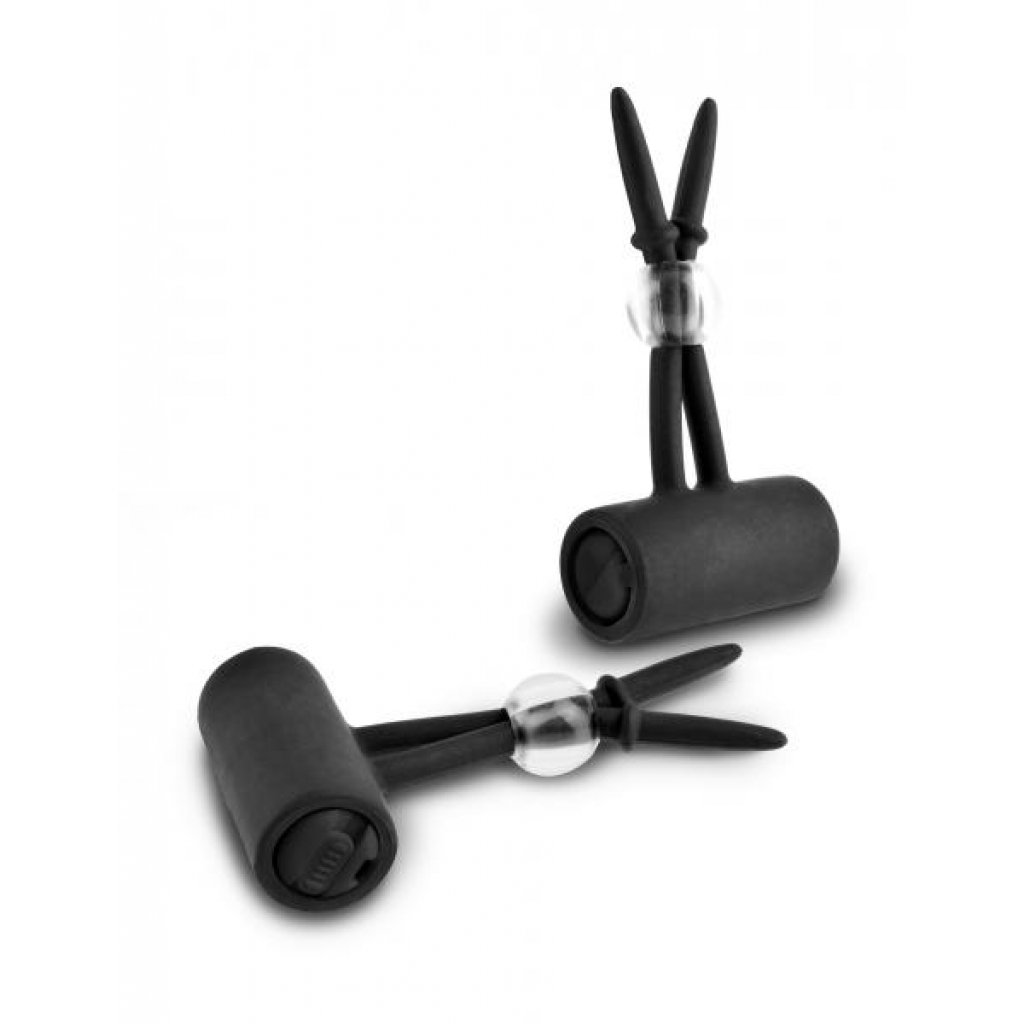 Vibrating Silicone Nipple Lassos Black