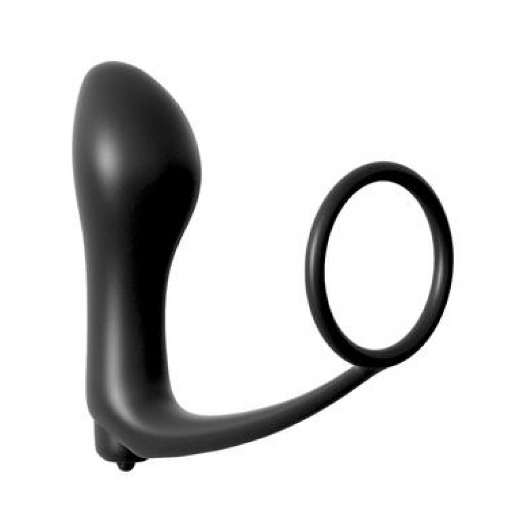 Vibrating Ass Gasm Cock Ring with Plug - Black