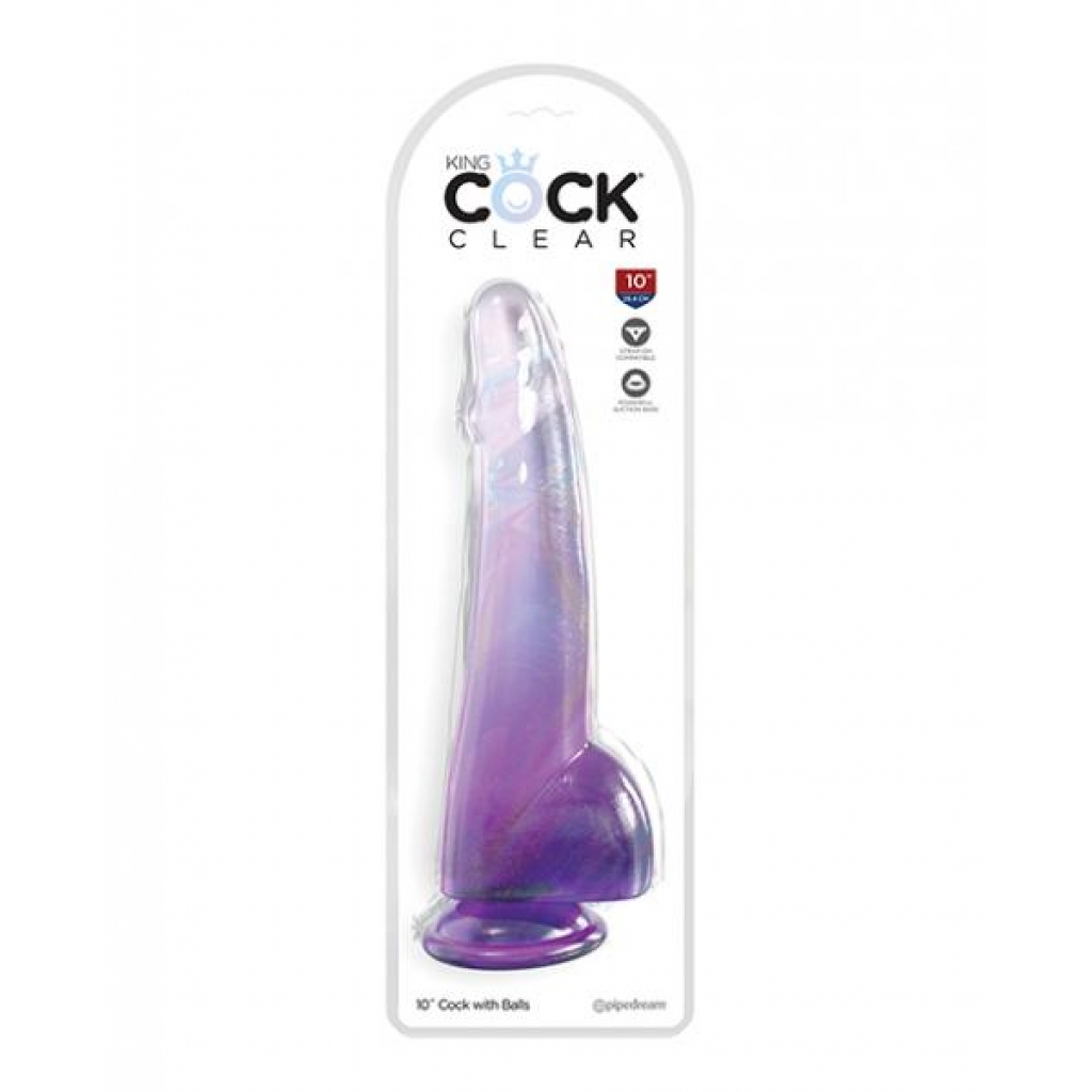 King Cock Clear 10-Inch Cock with Balls - Purple