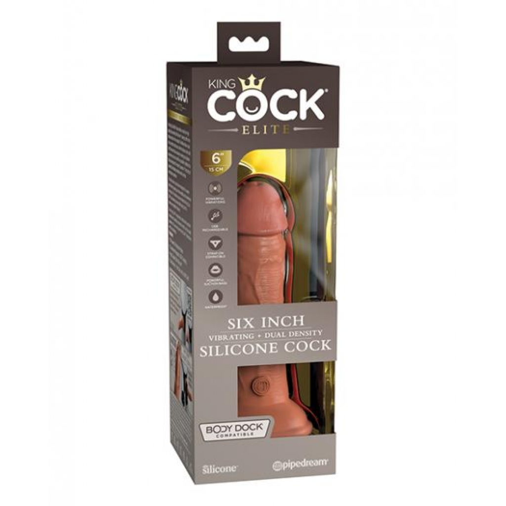 King Cock Elite 6-Inch Dual Density Vibrating Silicone Cock - Tan