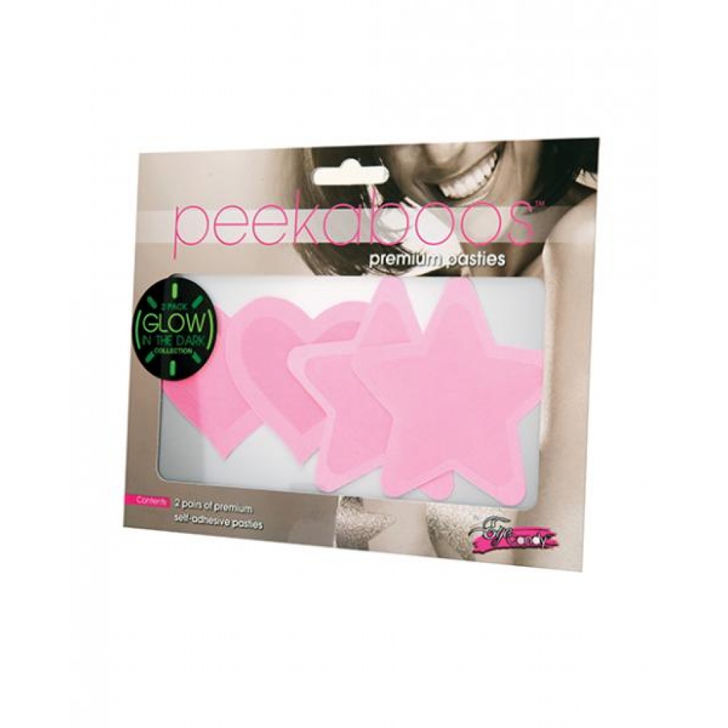 Peekaboos Glow In The Dark Hearts & Stars - Hot Pink 2 Pairs