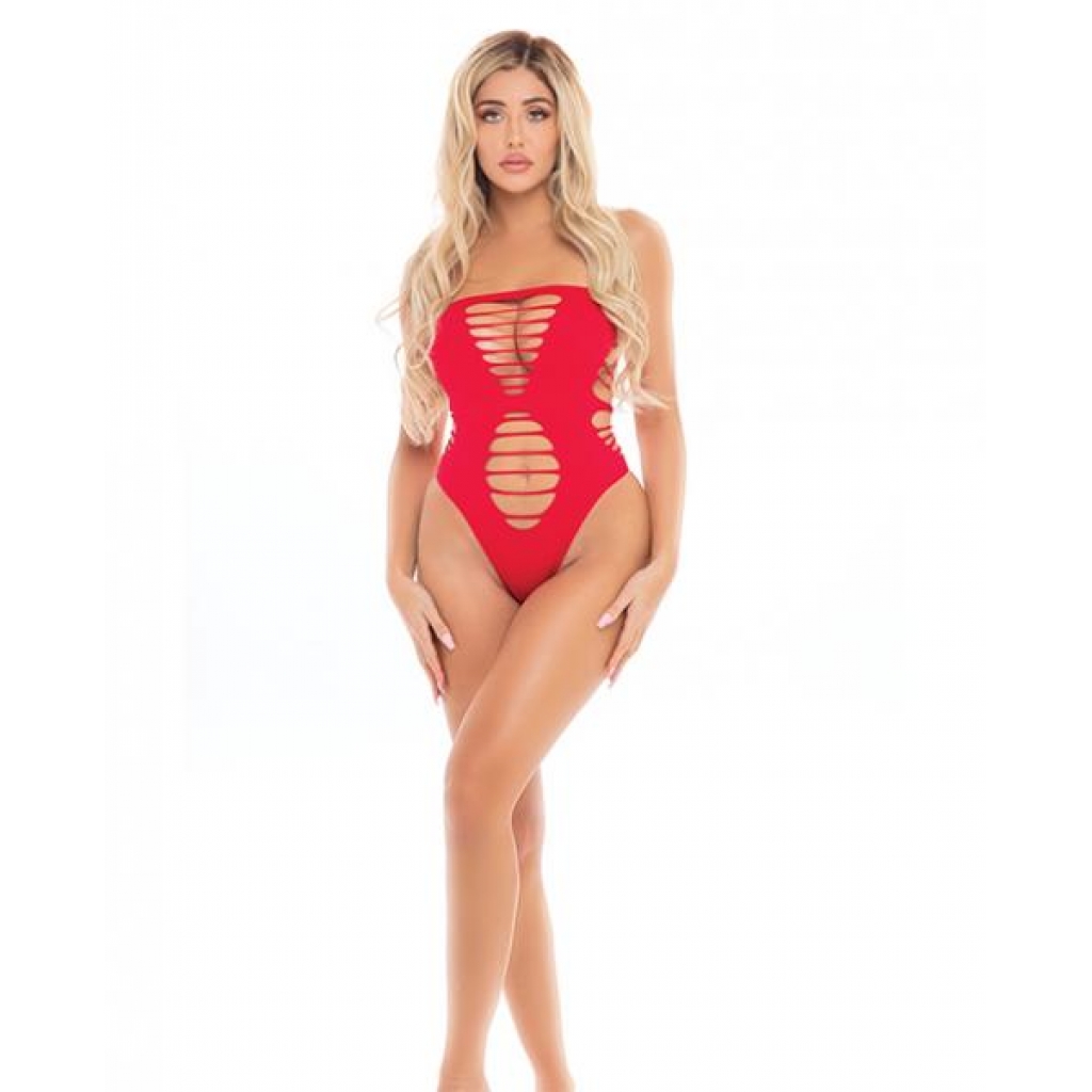 Pink Lipstick Treat Me Right Strapless Bodysuit - Red