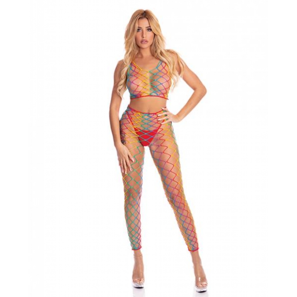 Pink Lipstick Roy G. Biv 2 Pc Bodystocking Rainbow O/S