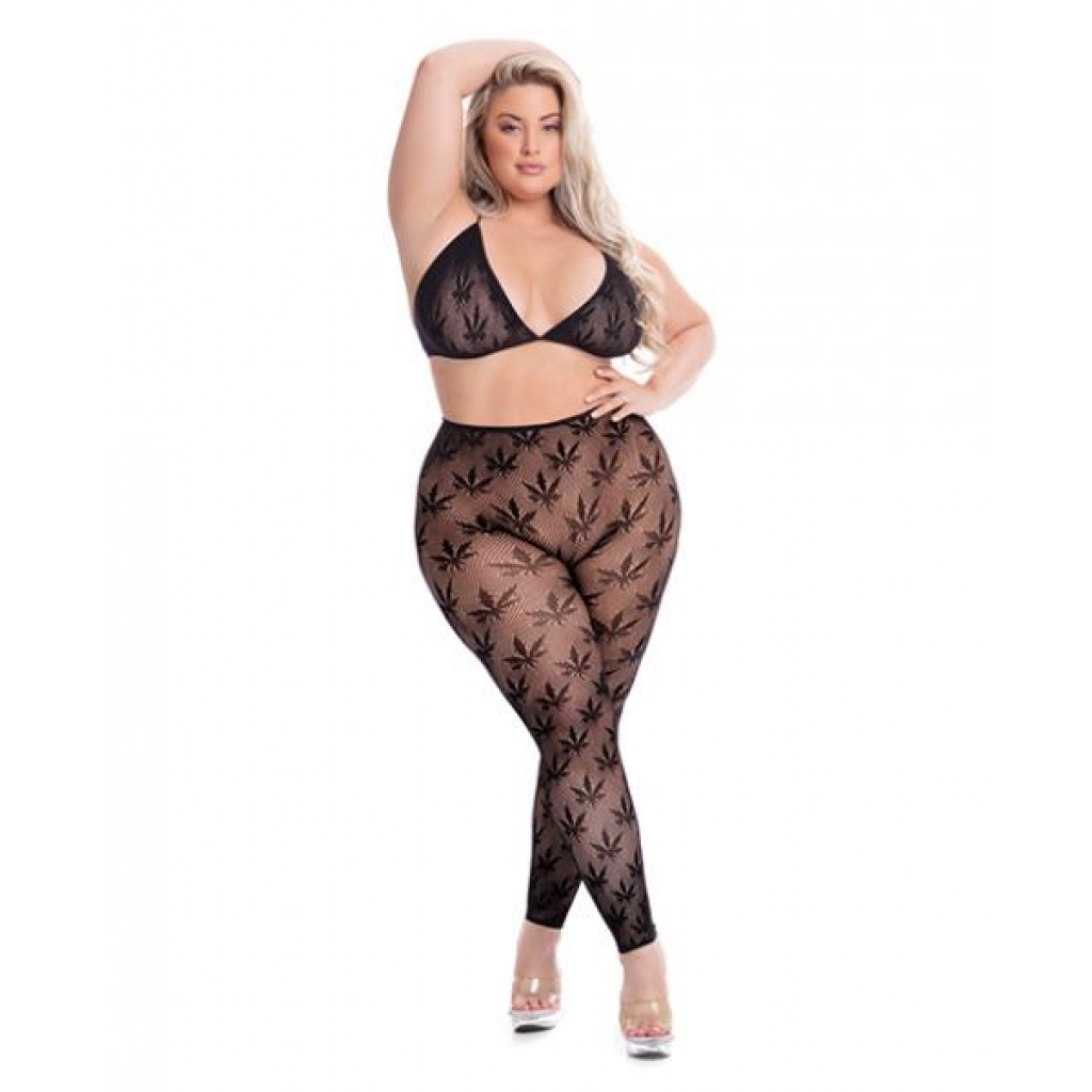 Pink Lipstick All About Leaf Bra & Leggings - Black Qn