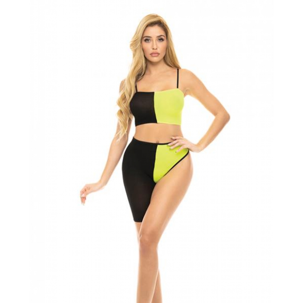 Pink Lipstick Block You Out Bandeau & Bottom - Black/Yellow