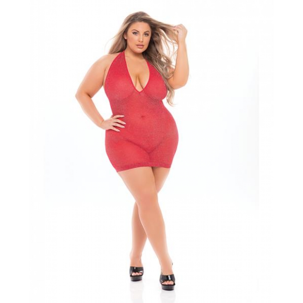 Pink Lipstick Love Bite Plunge Halter Dress - Fits Up to 3x