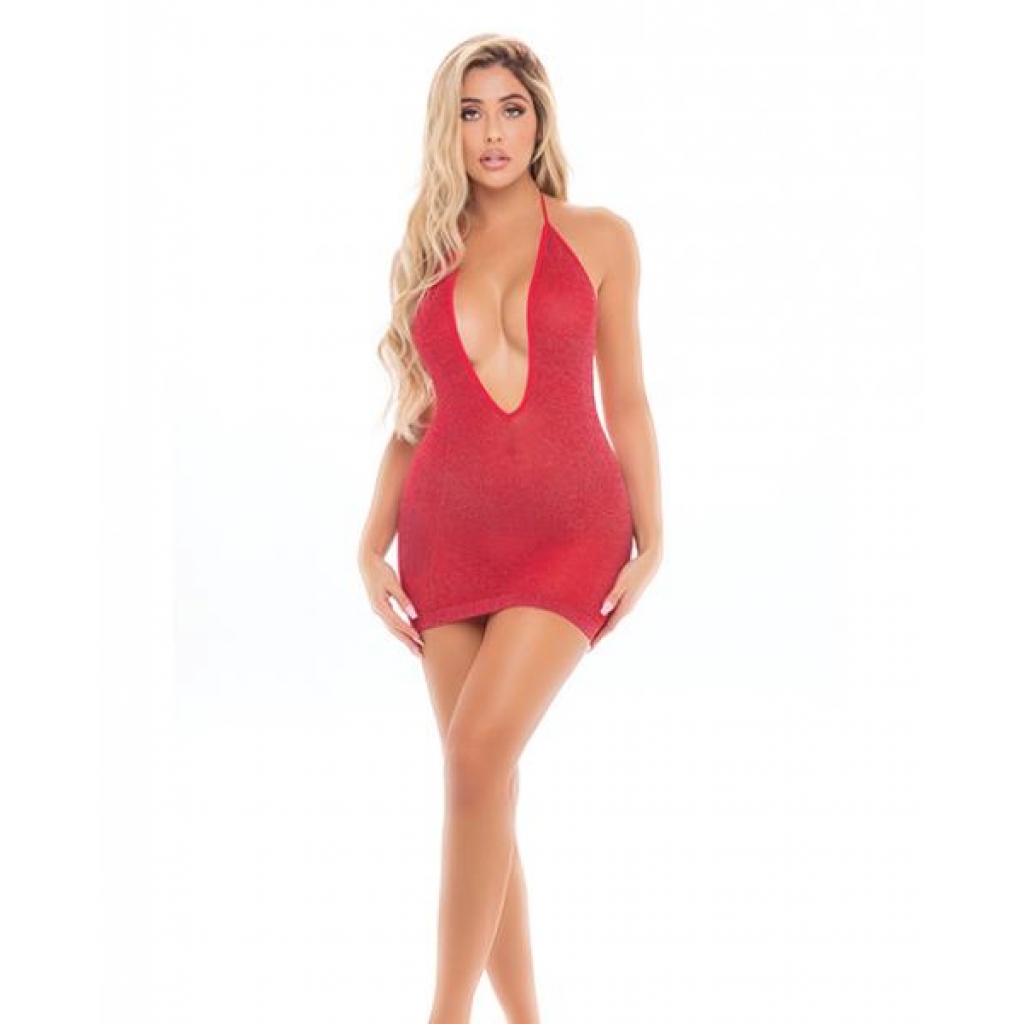 Pink Lipstick Love Bite Plunge Halter Dress