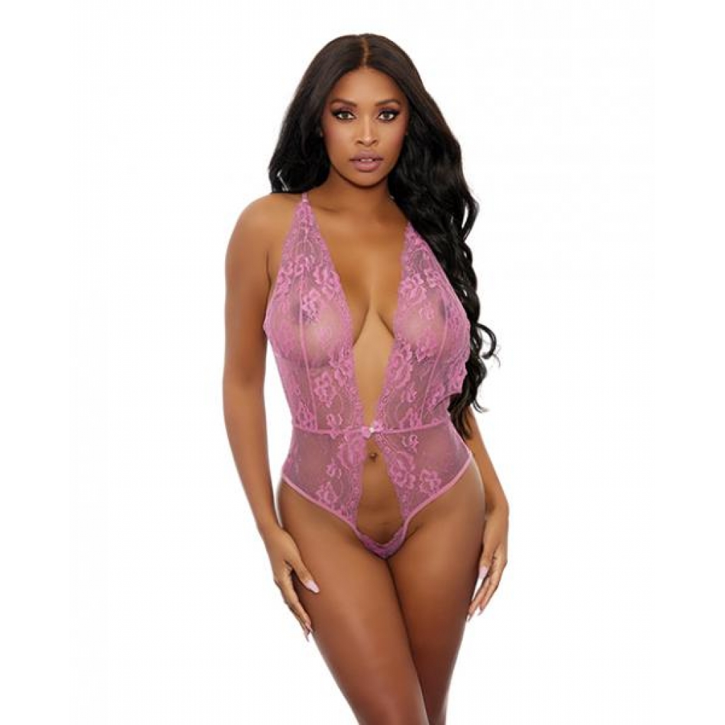 Sheer Lace Open Teddy - Seductive Pink Lingerie