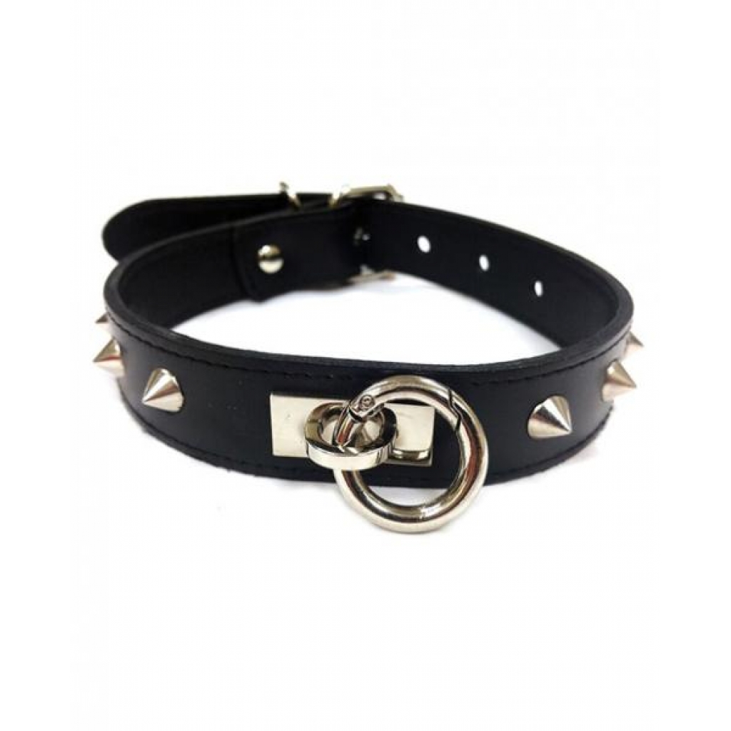 Rouge Leather O-Ring Studded Collar - Black