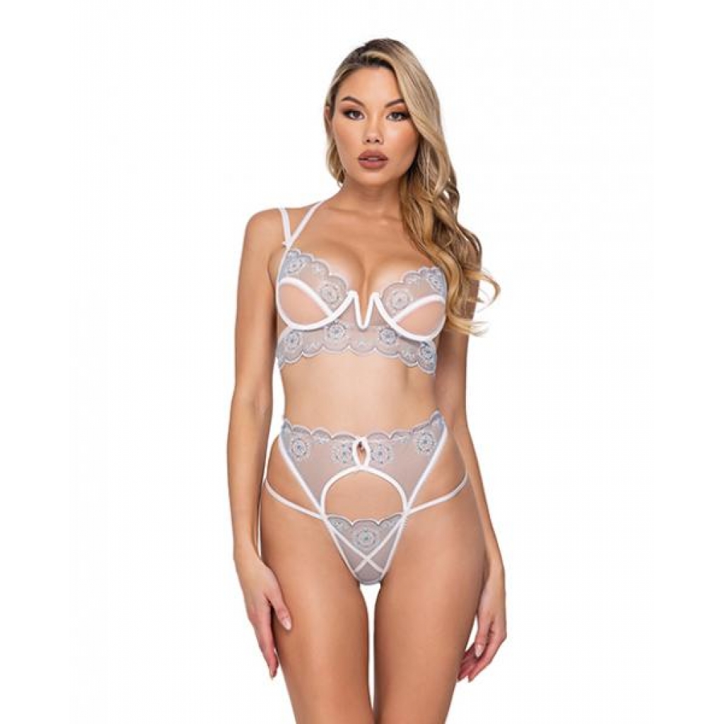 Holiday Snow Queen Metallic Embroidered Bra & High Waisted Thong Set