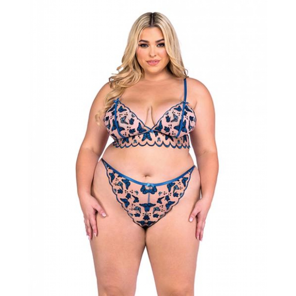 Butterfly Beauty Embroidered Bralette & Panty - Blue 2X