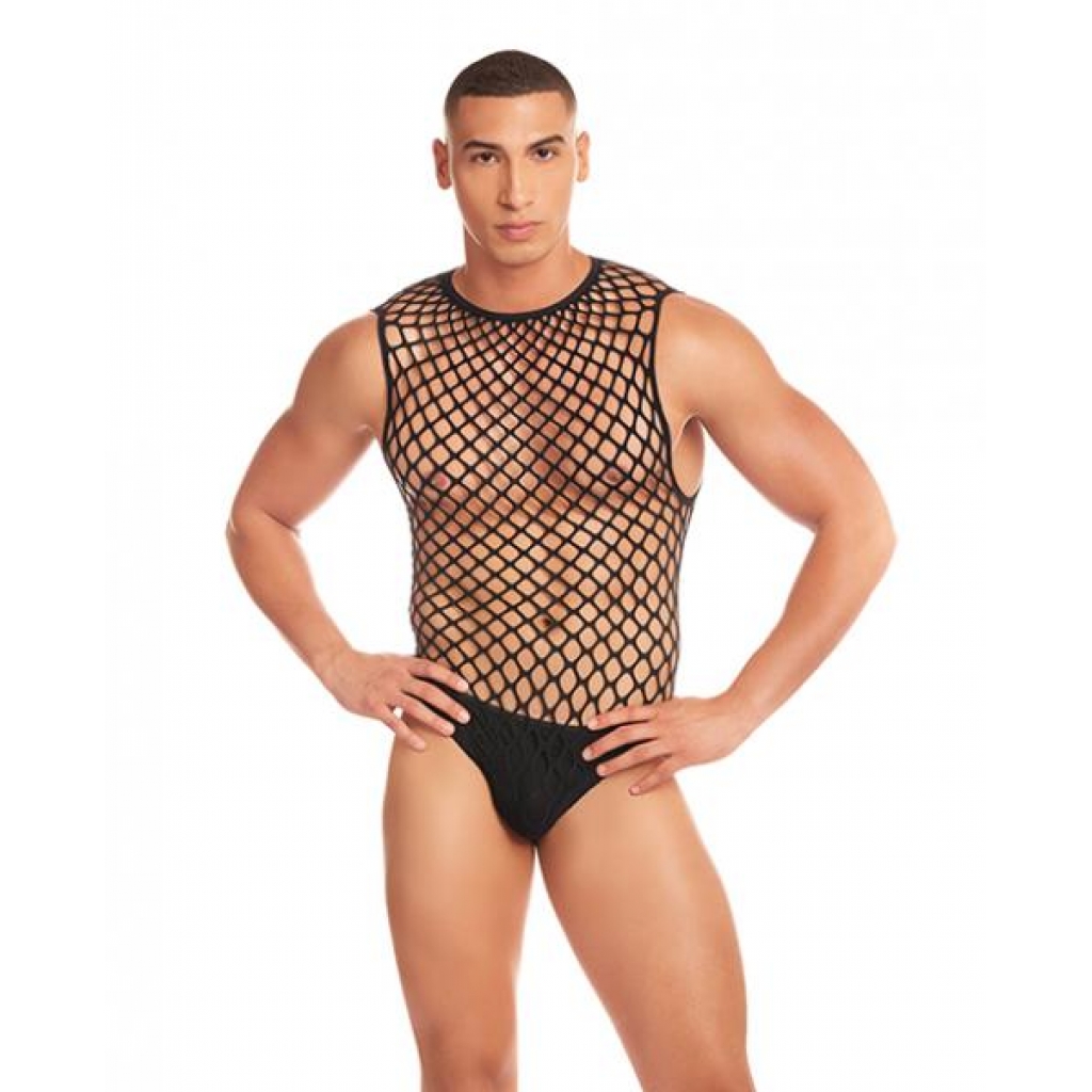 Rainbow Party Full Effect Large Mesh Unitard 2 Pc Set - Black