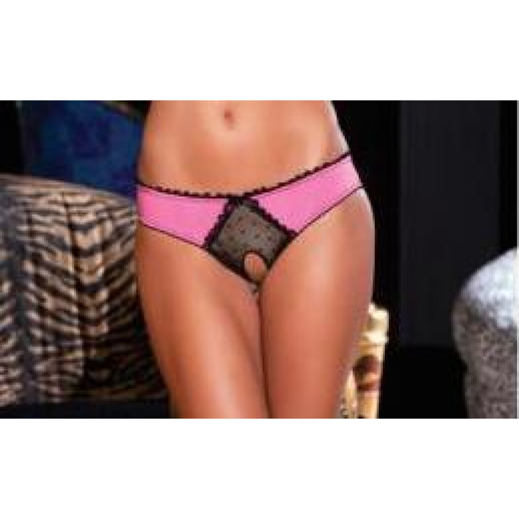 Crotchless Frills Panty Back Bows Pink S/M - Rene Rofe