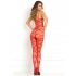 Rene Rofe Strapped Up Sheer Bodystocking Red O/S - Daring Lingerie