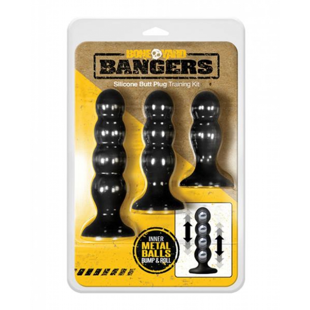 Boneyard Bangers Silicone Butt Plug Training Kit - Black