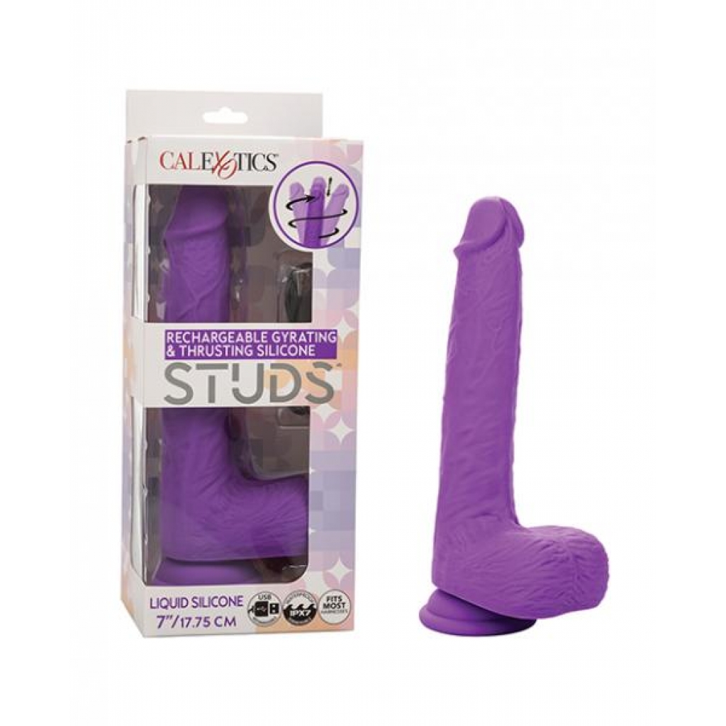 Silicone Studs Rechargeable Gyrating & Thrusting Vibrator - Purple