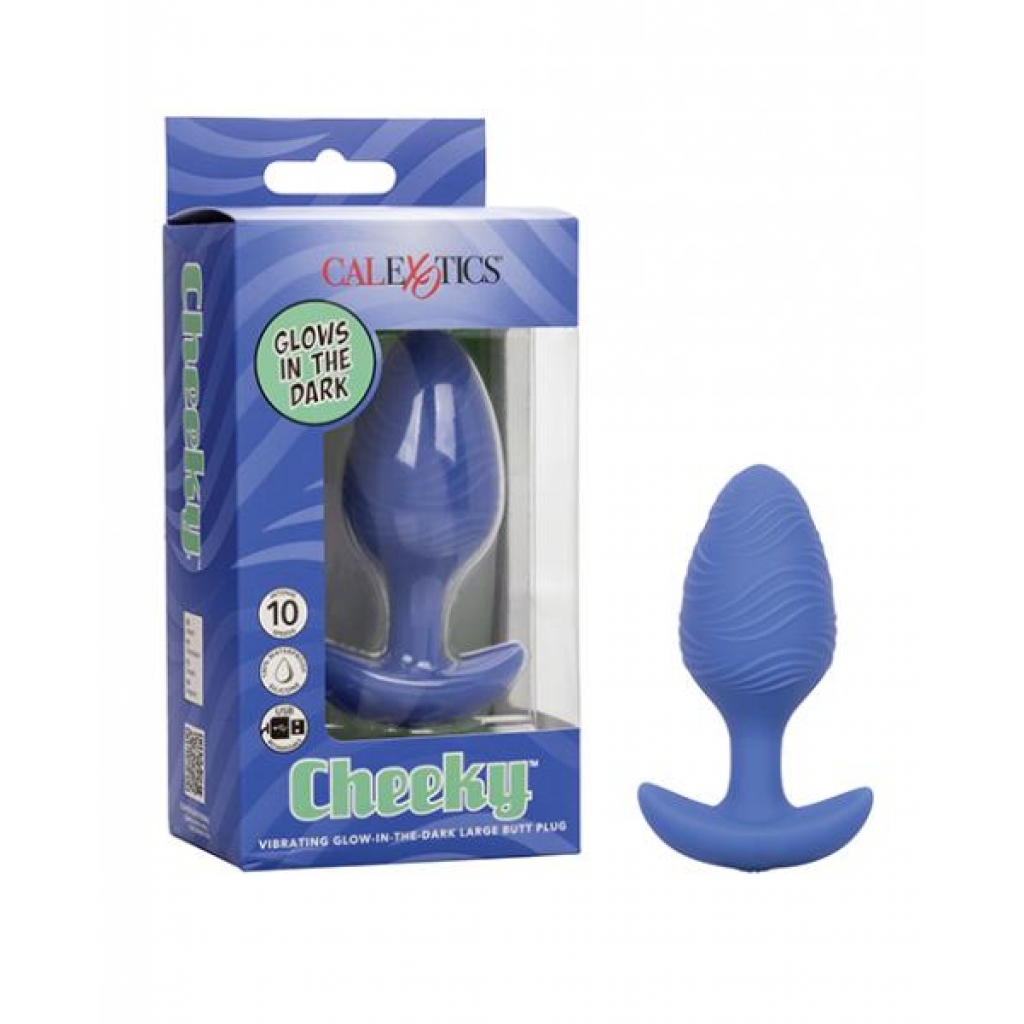 Cheeky Glow In The Dark Vibrating Butt Plug - Large Blue