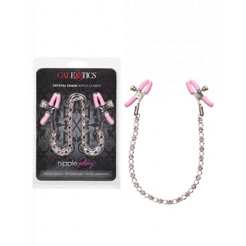 Nipple Play Crystal Chain Nipple Clamps - Pink