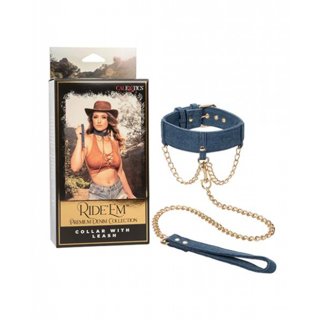 Ride 'em Premium Denim Collection Collar with Leash