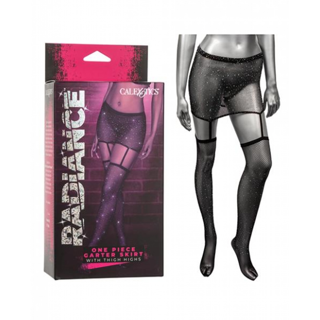 Radiance One Piece Garter Skirt With Thigh Highs - Black O/S