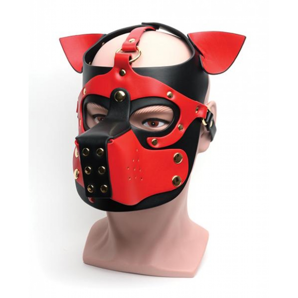 665 Bondage Pup Hood - One Size Black/Red